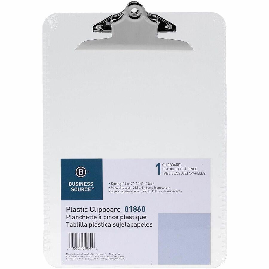 Business Source Spring Clip Plastic Clipboard - 8 1/2 Business Source Spring Clip Plastic Clipboard - 8 1/2
