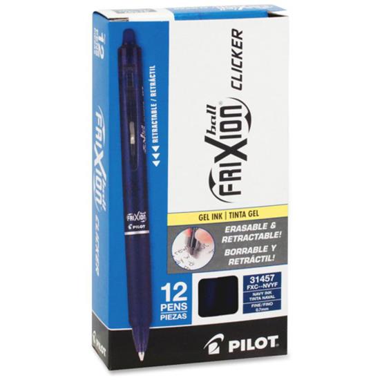 Pilot FriXion .7mm Clicker Erasable Gel Pens - Fine Pen Point - 0.7 mm Pen  Point Size - Refillable - Retractable - Navy Blue Gel-based Ink - Navy Blue  Barrel - 12 / Dozen - ICC Business Products