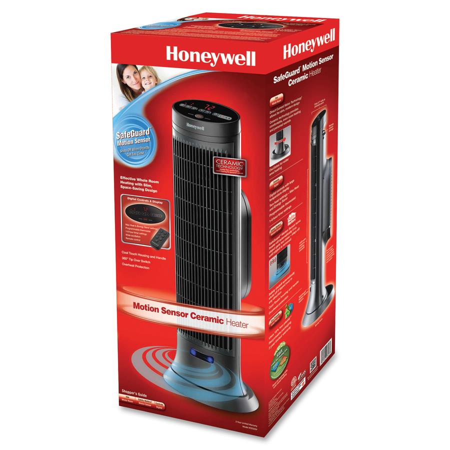 Honeywell Motion Sensor Ceramic Heater - Ceramic - 1500 W - 2 x Heat Settings - Timer - 1500 W - Oscillation - Indoor - Tower - Dark Gray