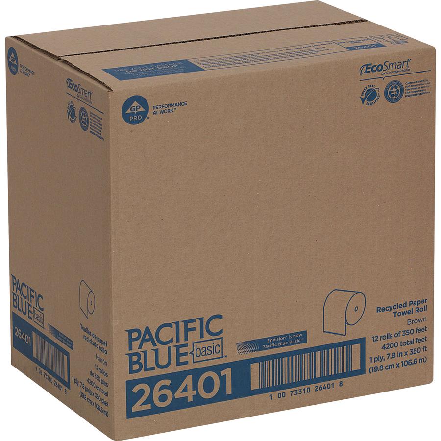 Georgia Pacific SofPull Mechanical Recycled Paper Towel Rolls - 1 Ply -  7.87 x 1000 ft - 7.80 Roll Diameter - Brown - Paper - Soft, Absorbent,  Nonperforated - For Healthcare, Office Building - 6 