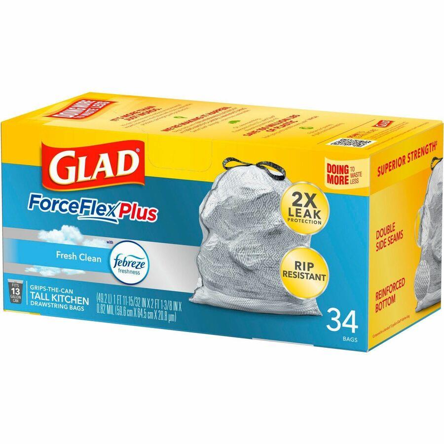 Glad ForceFlex 13 Gallon Tall Trash Bags - 13 gal - 0.82 mil (21 Micron)  Thickness - White - 16320/Pallet - Kitchen, Office - ICC Business Products