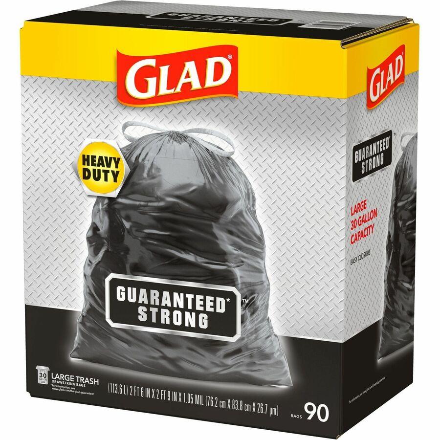 Glad Trash Bags, Super Heavy Duty, 30 gal, 1.05 mil - Black, 30 in