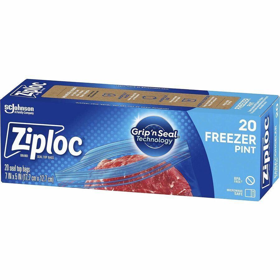 SC Johnson Ziploc® Grip n' Seal Freezer Bags, 5 Width x 7 Length, Blue,  Plastic, 20/Box, Food, Meat, Poultry, Fish, SJN314443