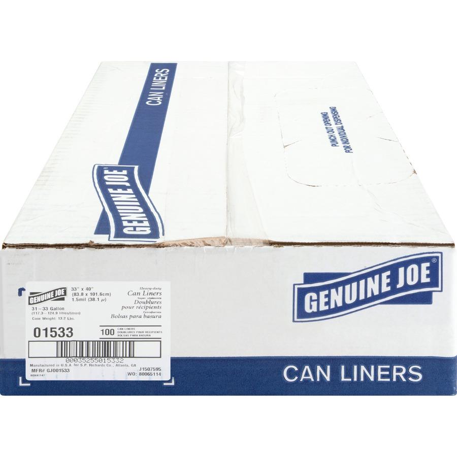 Genuine Joe Economy High-Density Can Liners - 33 gal Capacity - Medium Size