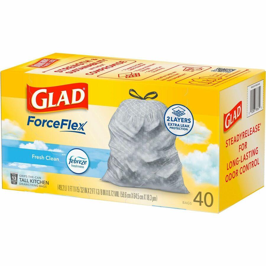 Glad ForceFlexPlus XL 20 Gallon Kitchen Trash Bags, Fresh Clean Scent,  Febreze Freshness, 30 Bags