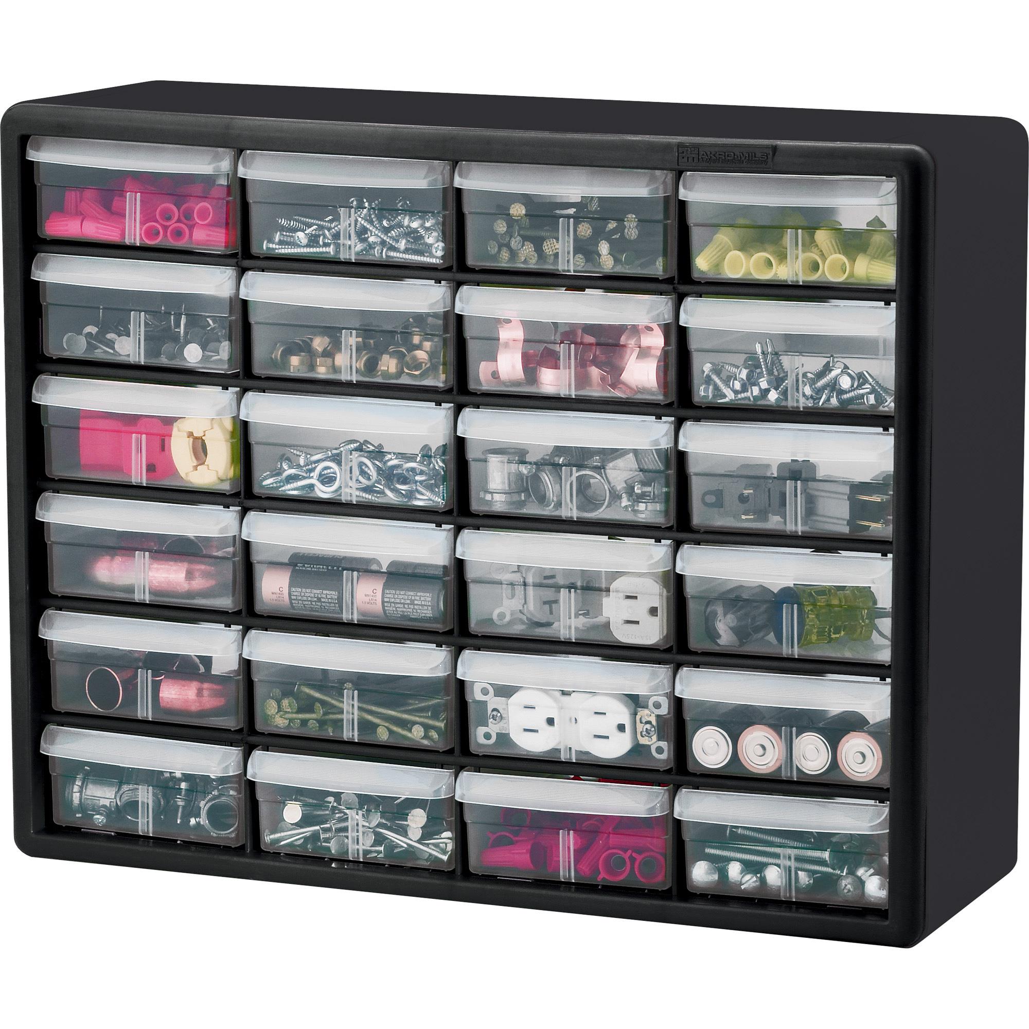 Akro Mils Plastic 26 Drawer Stackable Cabinet 20 x 6 38 x 10 1132 BlackGray  - Office Depot