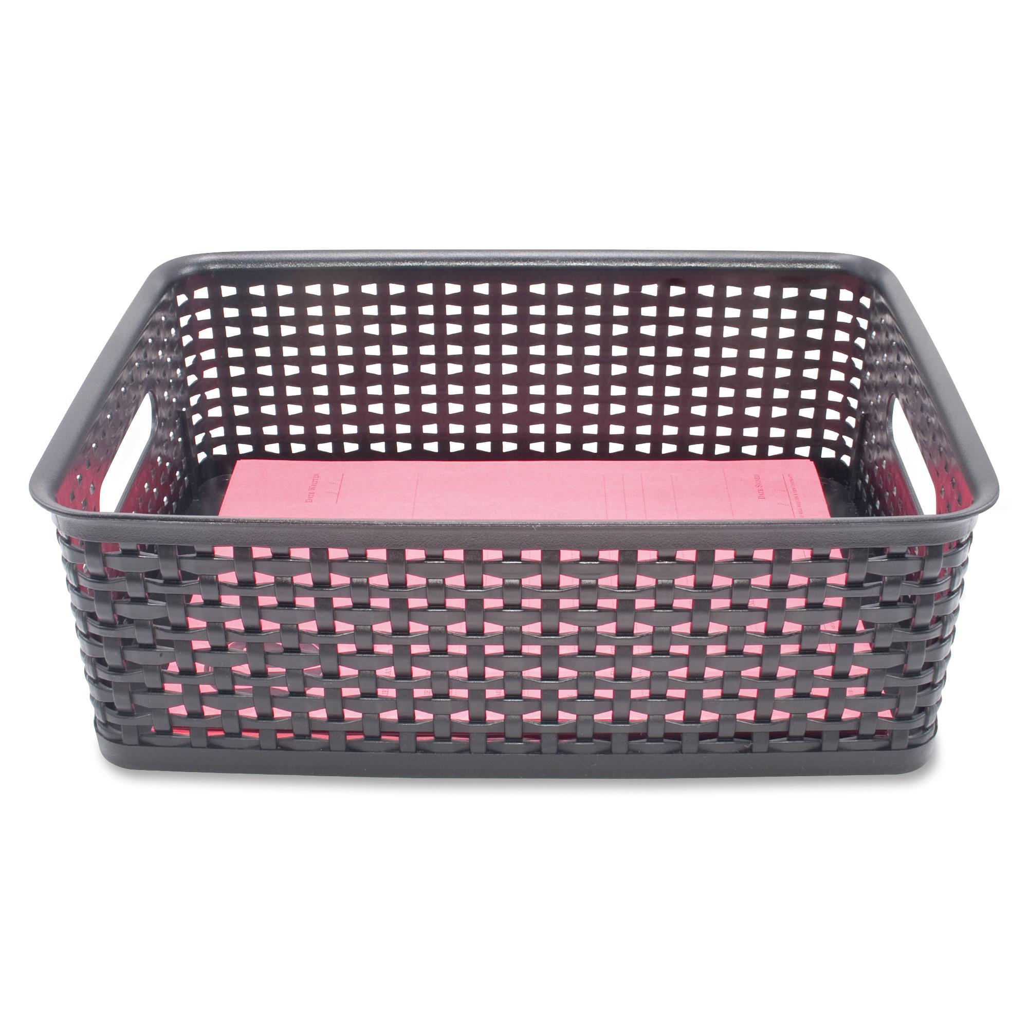 Advantus Plastic Weave Bins - 4.8 Height x 10.5 Width x 13.3 Depth -  Desktop - Secure Grip - Black - Plastic - 2 / Each - ICC Business Products