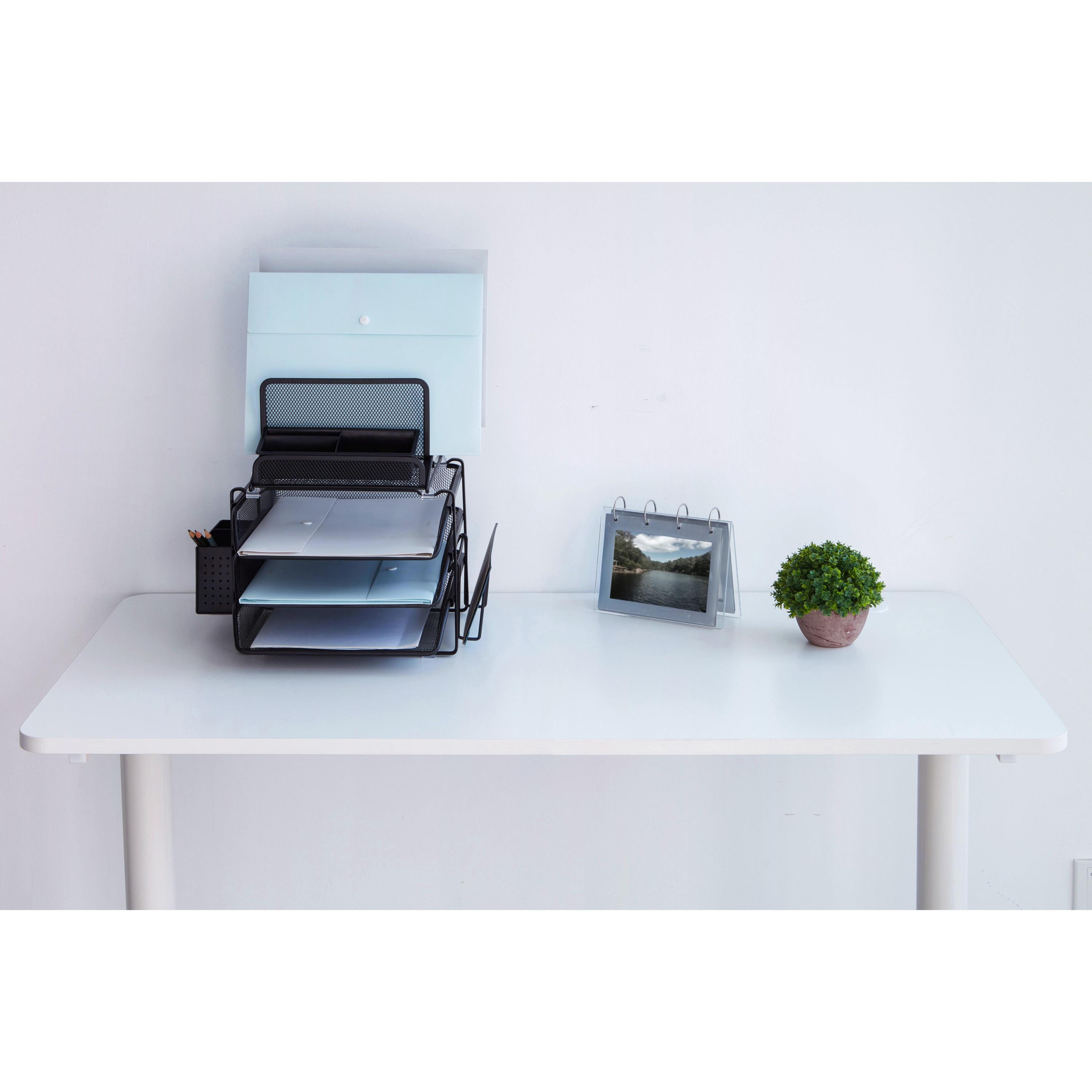 Lorell Divided 4-tier Desktop Organizer - 4 Tier(s) - 15.8 Height x 12.9 Width  x 14.4 Depth - Desktop - Black - Plastic, Mesh - ICC Business Products