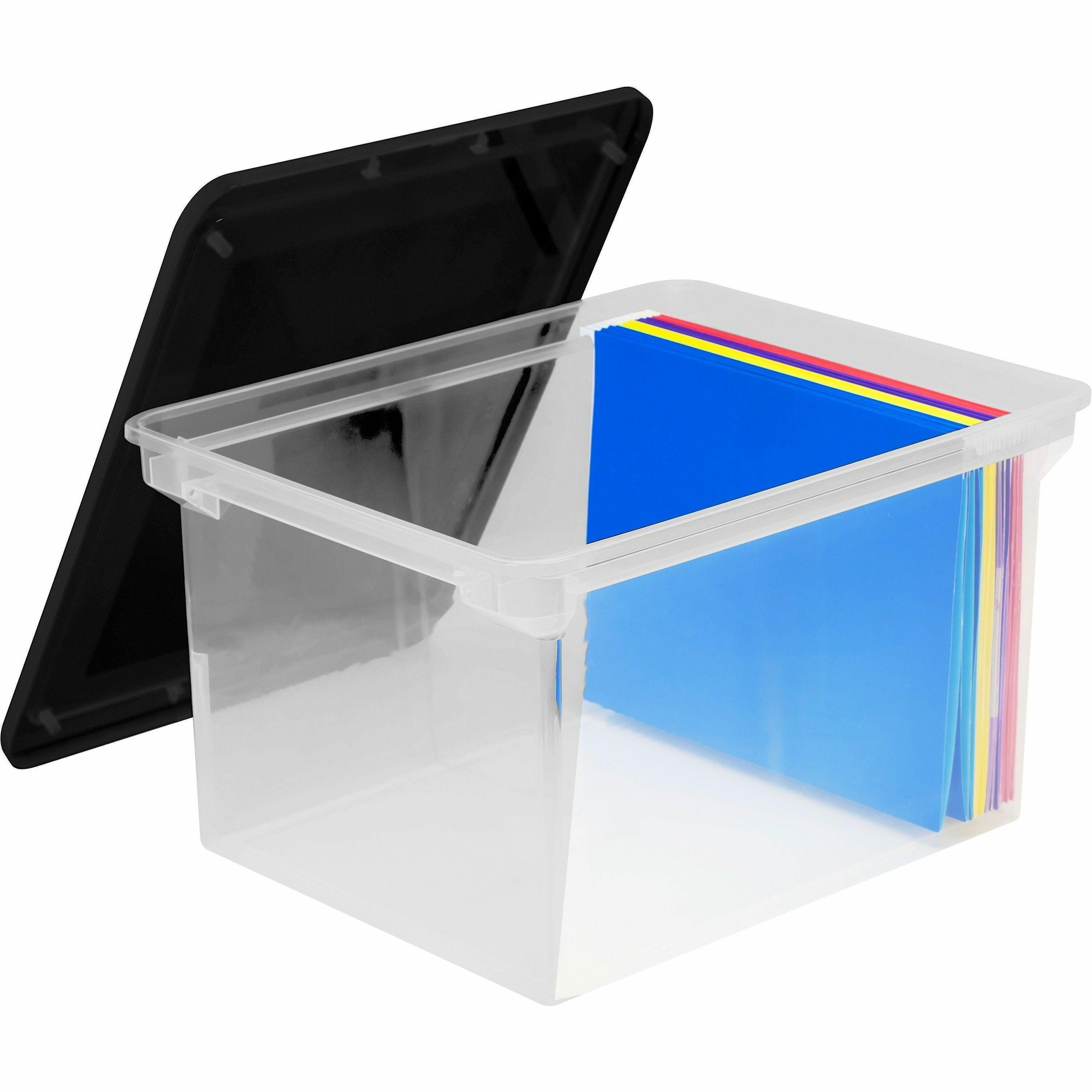 Storex Plastic File Tote Storage Box - Internal Dimensions: 15.50 Length x  12.25 Width x 9.25 Height - External Dimensions: 18.3 Length x 14 Width  x 10.5Height - 45 lb - Media