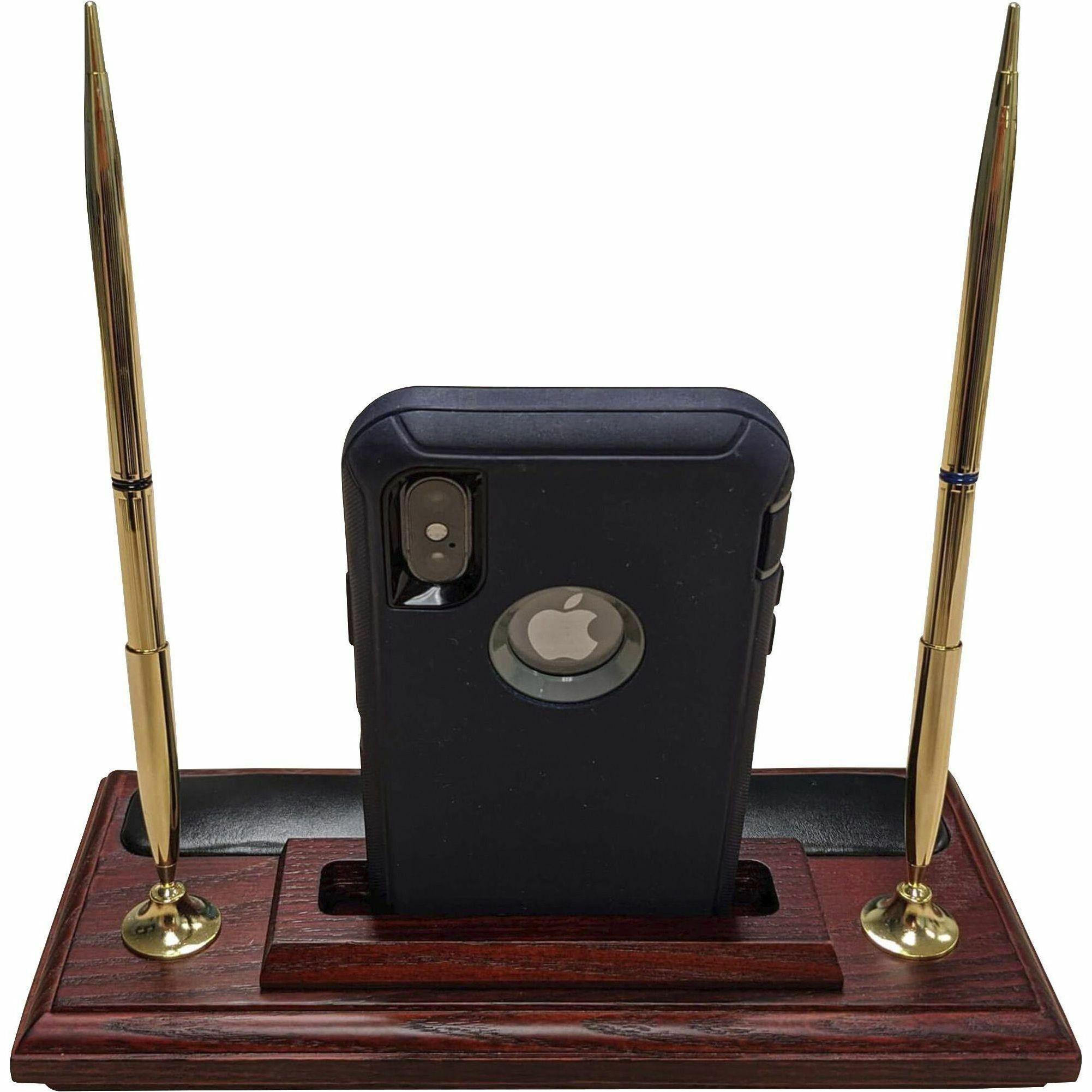 Dacasso Rosewood & Leather Pen Stand/Cell Phone Holder - Leather