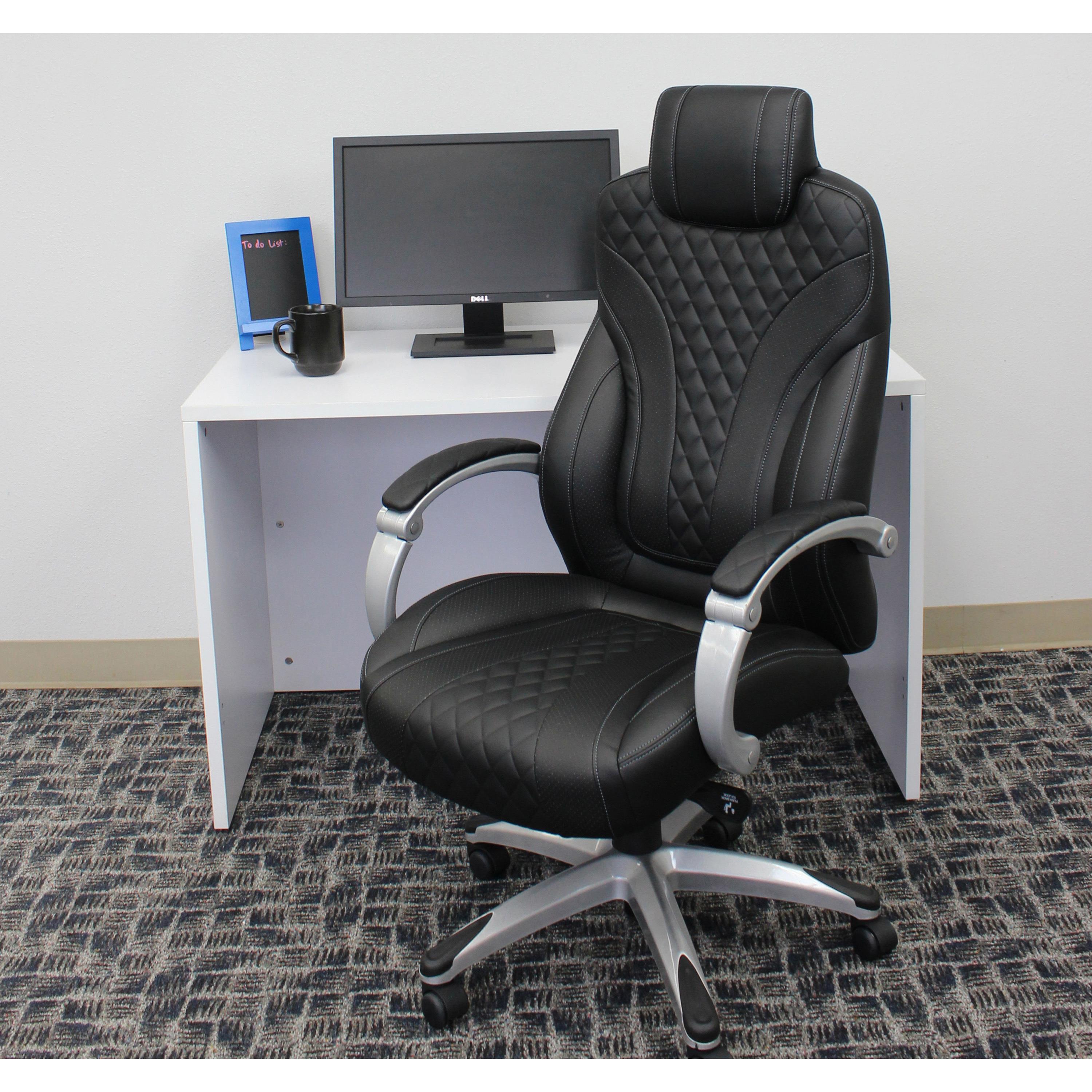 Boss Executive LeatherPlus Chair - Black Vinyl Seat - Black Vinyl Back - High Back - 5-star Base - Armrest - 1 / Carton