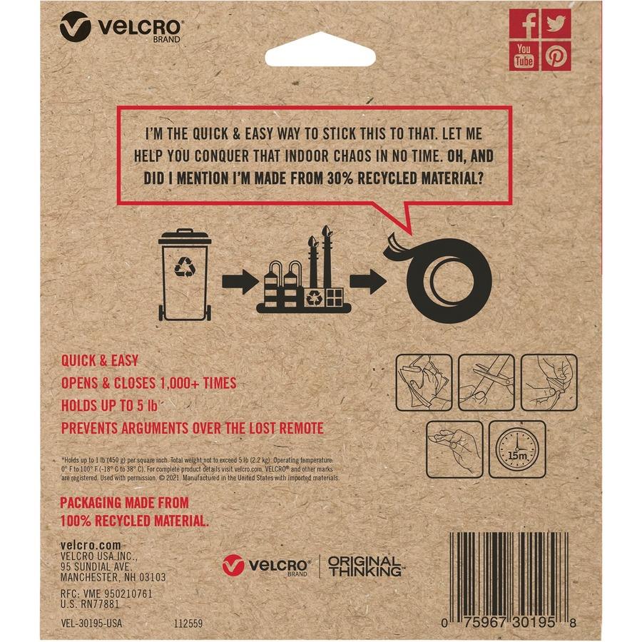 VELCRO® Eco Collection Adhesive Backed Tape - 10 ft Length x 0.88 Width -  1 Each - White