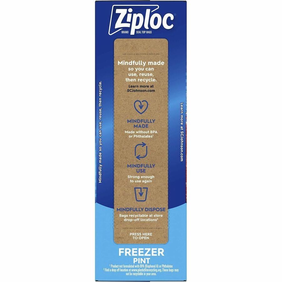 Ziploc Freezer Pint Bag, Grip 'n Seal Technology, Reusable, 20