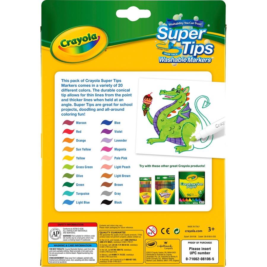 Crayola Super Tips Washable Markers - Fine Marker Point - Assorted - 20 /  Set - ICC Business Products