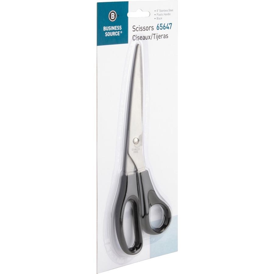 Business Source Stainless Steel Scissors - 8 Overall Length - Bent-right -  Stainless Steel - Black - 1 Each