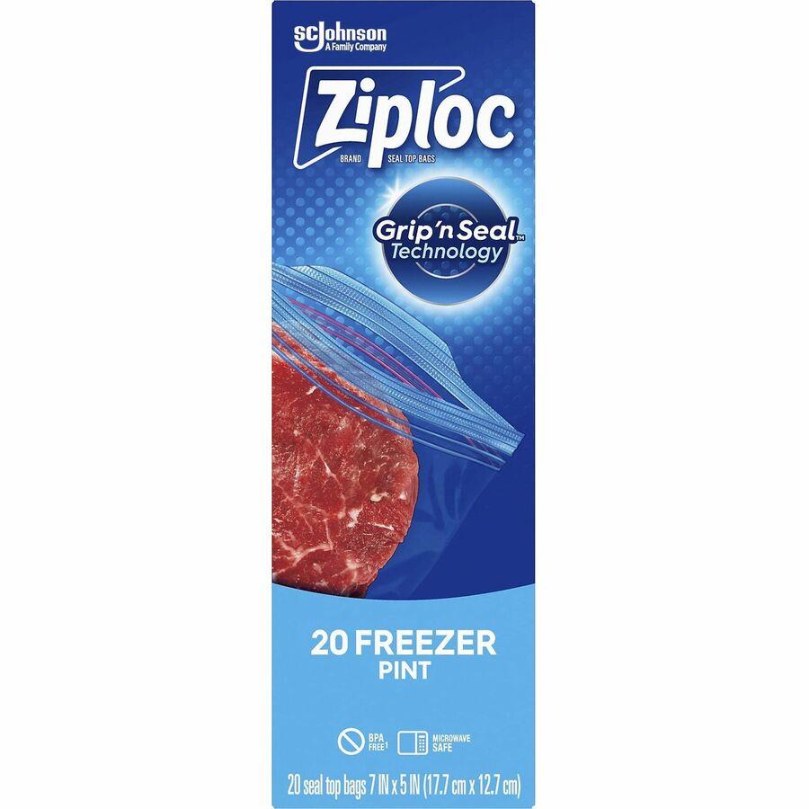 SC Johnson Ziploc® Grip n' Seal Freezer Bags, 5 Width x 7 Length, Blue,  Plastic, 20/Box, Food, Meat, Poultry, Fish, SJN314443