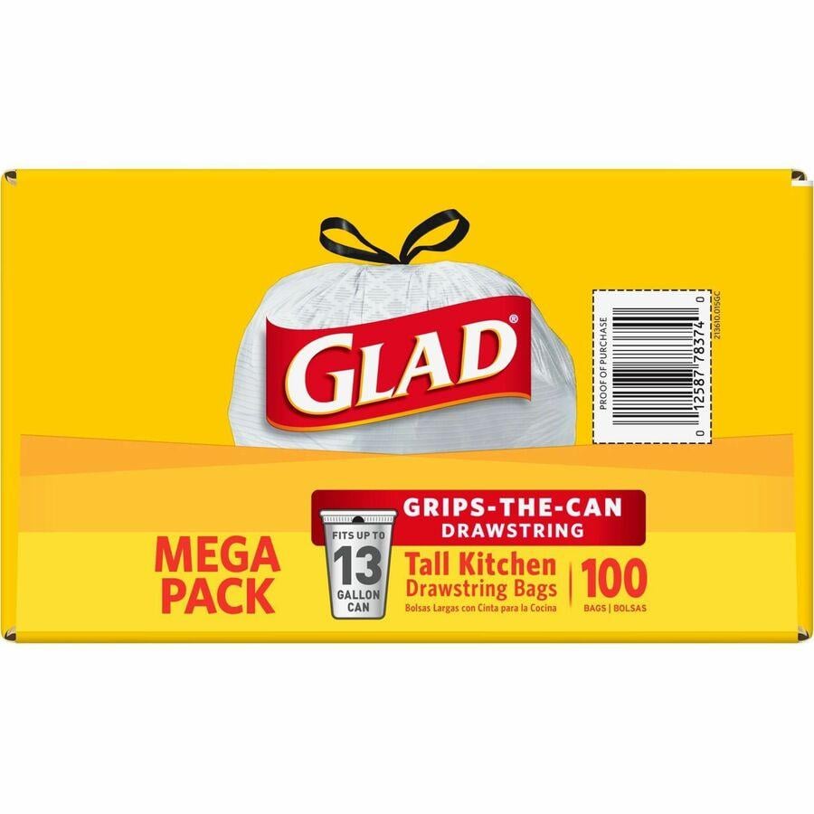 Glad Tall Kitchen Trash Bags, 13 Gallon, 30 Bags (ForceFlexPlus, Crisp  Clean) 