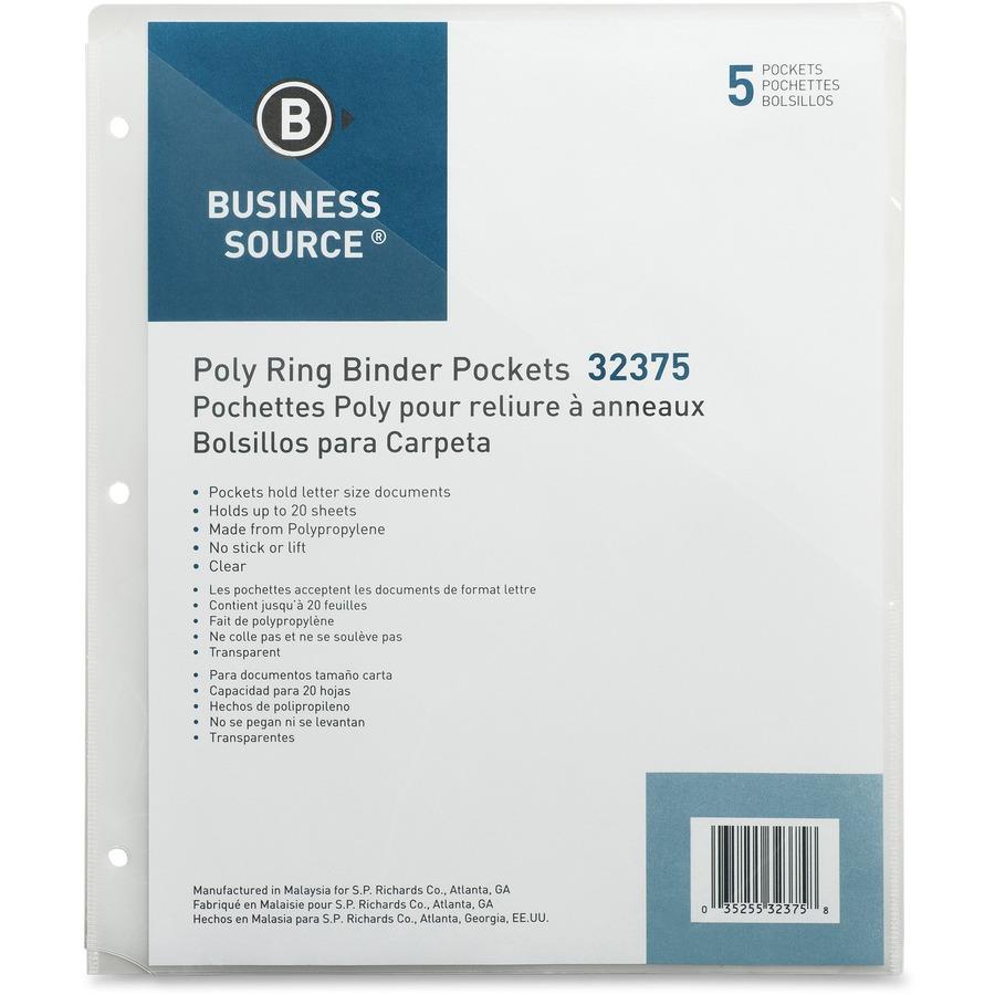 Business Source Poly Binder Pockets - 40 x Sheet Capacity BSN32375, BSN  32375 - Office Supply Hut