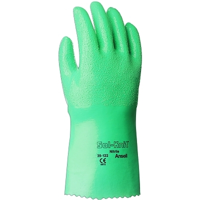 AlphaTec® 39-122 12 in Reinforced Nitrile Gloves, Gauntlet Cuff, Interlock  Knit Cotton Lined, Size 9, Green - The Office Group
