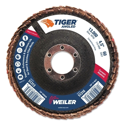 Buy Weiler Tiger Ceramic Angled Flap Discs, 7/8 in, 60 Grit, 10